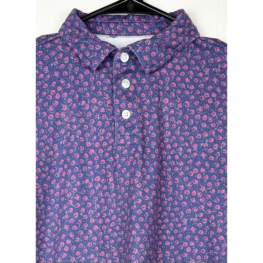 Crewcuts Boys Performance Polo Shirt Blue Pink Short Sleeve Preppy Sz XXL, 14-15